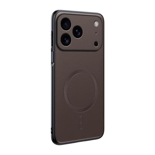 iPhone 18 Pro / iPhone 17 Pro Skal - Platt Läder med MagSafe och Stötskydd Brun