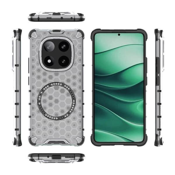 Redmi Note 14 Pro 5G - Honeycomb Magnetisk Ring Stötsäker Mobilskal Vit