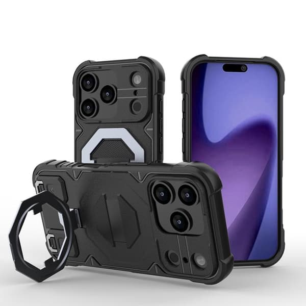 iPhone 18 Pro Max / iPhone 17 Pro Max Skal med Kamera Skydd, Armor MagSafe Hållare och Rem Svart