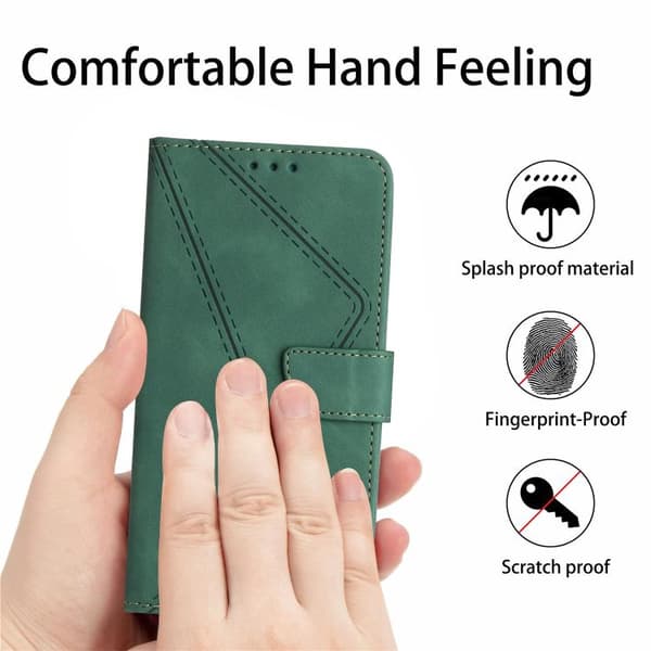 iPhone 17 Pro Skal Läderfodral med Stitching och Prägling Grön