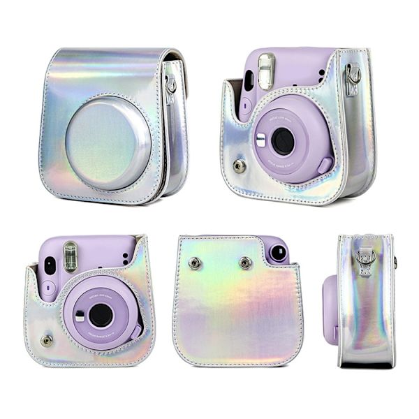 Richwell Bärbar Aurora PU Läder Kameraväska Kameraväska med Axelrem, Lämplig för Fujifilm Instax Mini 11 Lila