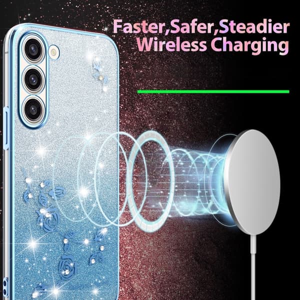 Samsung Galaxy S23+ 5G Skal med Gradient Glittrande Blommor Blå