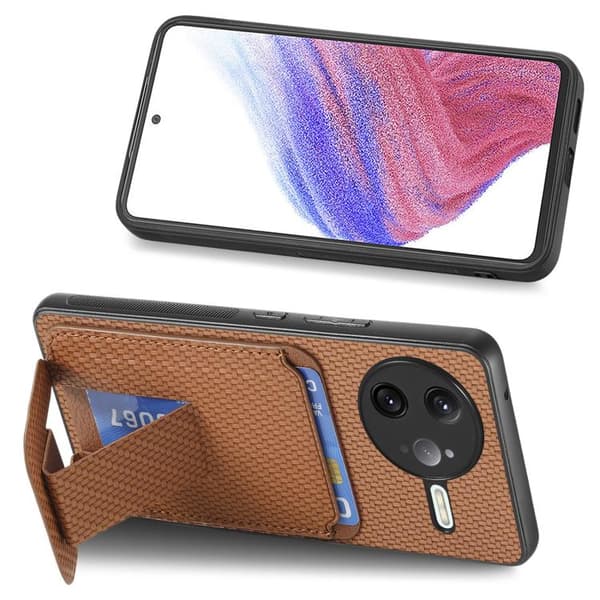 Redmi K80 Pro / Poco F7 Ultra - Kolfiber Kortväska med Fällbart Ställ Brun