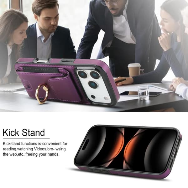 iPhone 17 Pro Skal med Elastisk Kortficka och Ringhållare Purpur