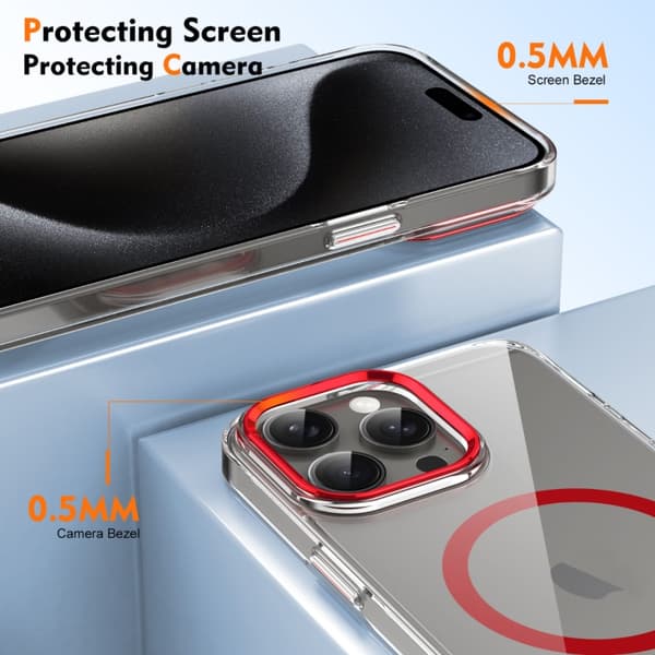 iPhone 16 Pro Ice Feel HD Transparent MagSafe PC Full Coverage Skal Röd
