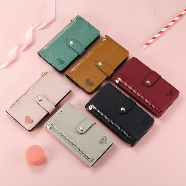 iPhone 18 Pro Max / iPhone 17 Pro Max Skal Läderfodral med Kärlek Zipper Lanyard Svart