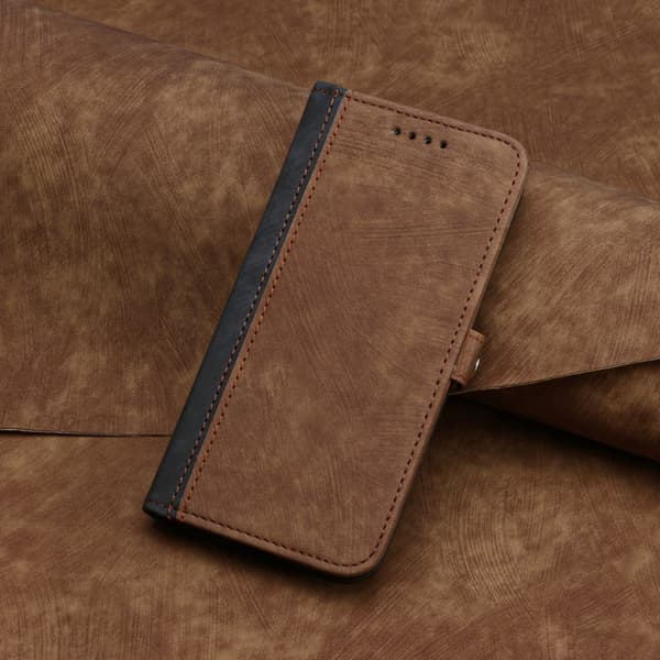 Redmi Note 14 Pro+ 5G - Sidofäste Dubbelvikts Handrem Läder fodral Brun