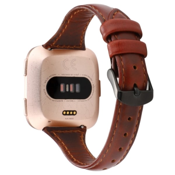 För Fitbit Versa Crazy Horse Texture Watch i äkta läder Red Brown