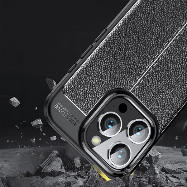 iPhone 16 Pro Litchi Textur Shockproof TPU Skal Svart