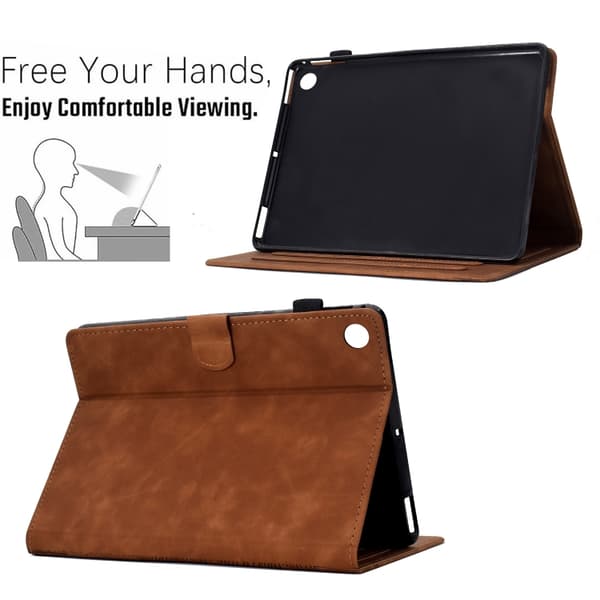 Samsung Galaxy Tab A9+ / A11+ Kattpräglat Läderfodral Brun