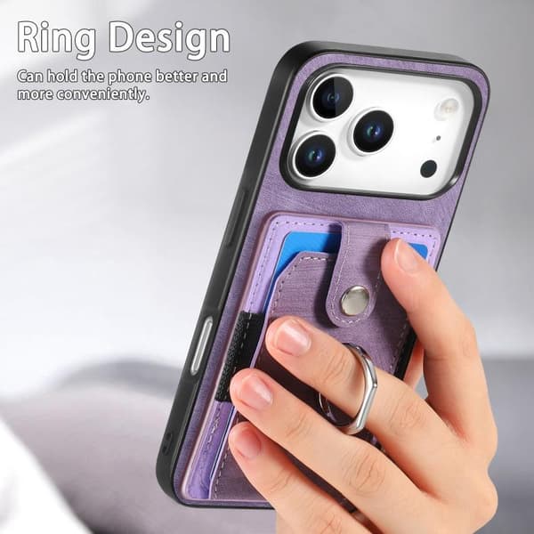 iPhone 17 Pro Max Retro Skinnkänsla Ringkortskal Purpur