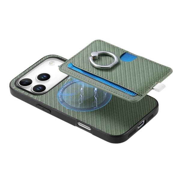 iPhone 18 Pro Max / iPhone 17 Pro Max Skal med kolfiber ring och MagSafe kortficka Grön