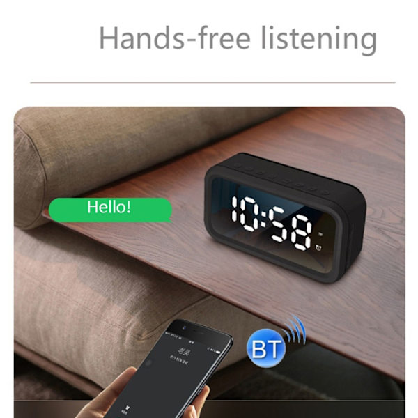 FY101 Laddningsbar Bluetooth-högtalare Radiolarm Spegel Elektronisk klocka (Svart)