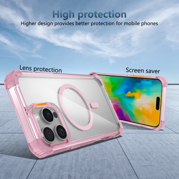 iPhone 16 Pro Max Transparent MagSafe Magnetisk Skal Rosa