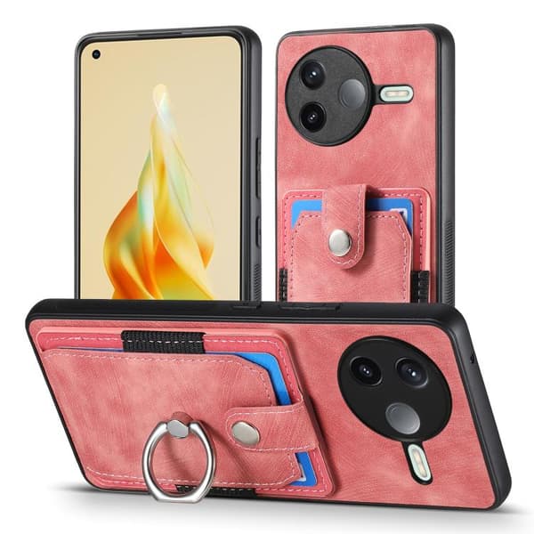 Redmi K80 / Poco F7 Pro - Retro Skinnkänsla Ringkortplånboksfodral Rosa
