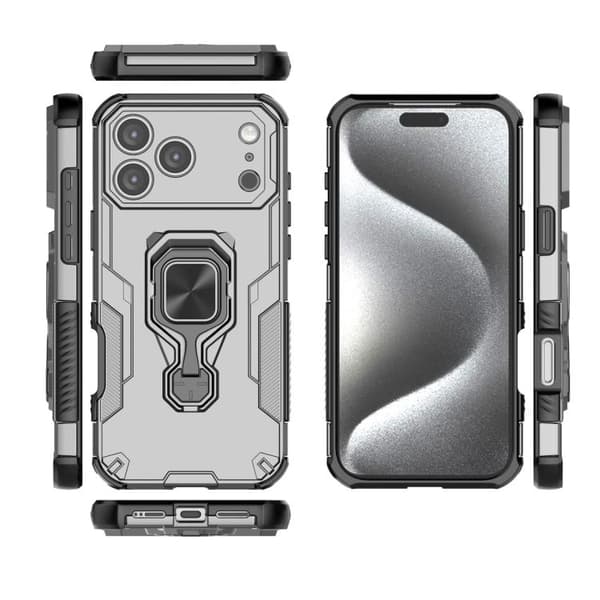 iPhone 18 Pro Max / iPhone 17 Pro Max Skal med Metall Kickstand och TPU Hybrid PC Grå
