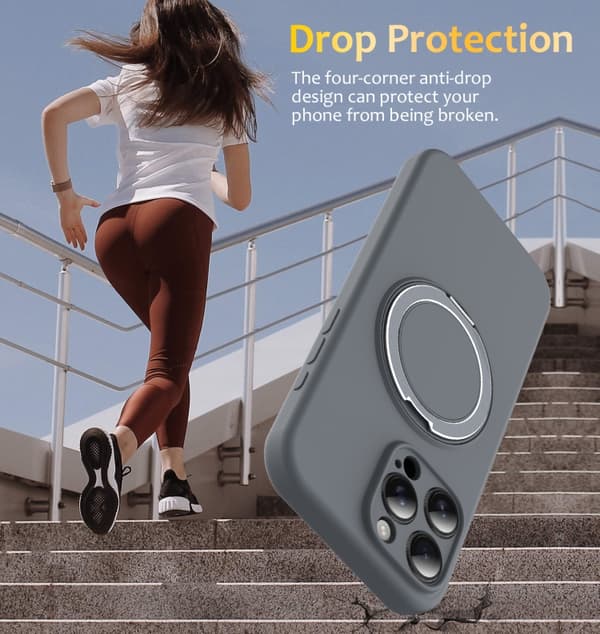 iPhone 16 Pro Max Liquid Silicone MagSafe Skal med Rotationshållare Grå