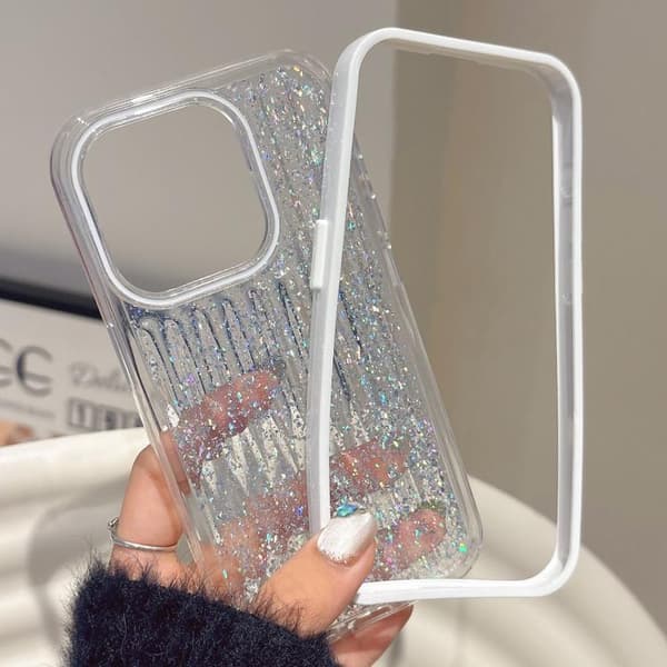 iPhone 16 Pro Max Glitter Corrugerad PC Hybrid TPU Skal Blå