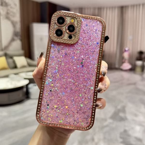 iPhone 16 Pro Max Diamant Glittrande Paljetter TPU Skal Rosa