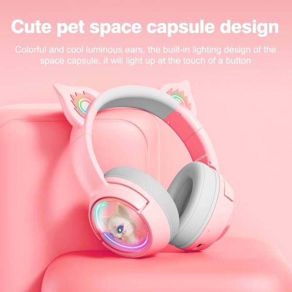 B5 Cat Ear Design USB-C / Type-C RGB Trådlöst Bluetooth HiFi-headset Rosa
