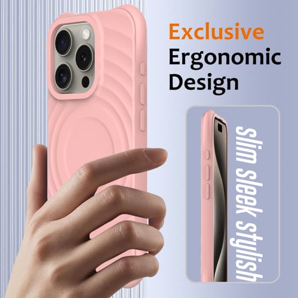 iPhone 16 Pro Max Wave Texture MagSafe Magnetisk Flytande Silikon Skal Rosa