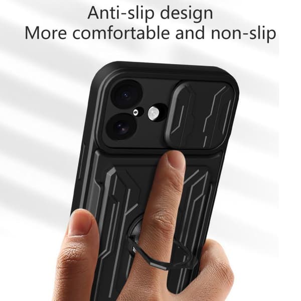 iPhone 17 Skal med Sliding Camshield - TPU+PC och Kortfack Röd