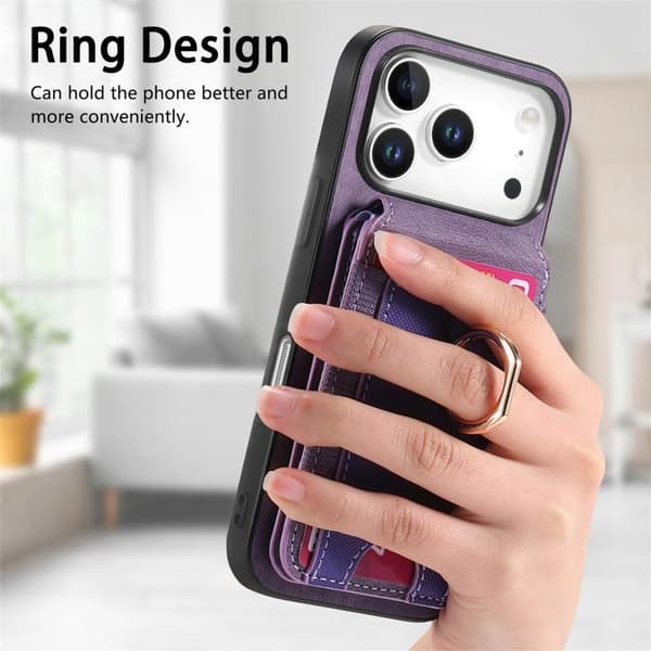 iPhone 18 Pro / iPhone 17 Pro Skal läderfodral med retro delbart magnetiskt ställ och kortficka Purpur