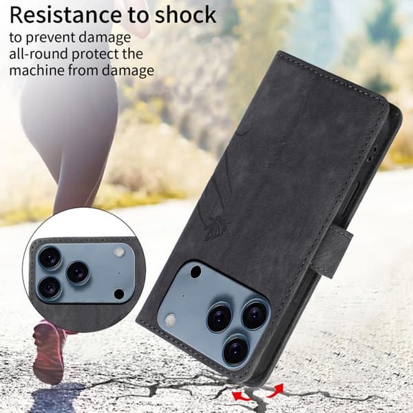 iPhone 18 Pro Max / iPhone 17 Pro Max Skal Läderfodral med Orkidéfjäril Prägling Svart