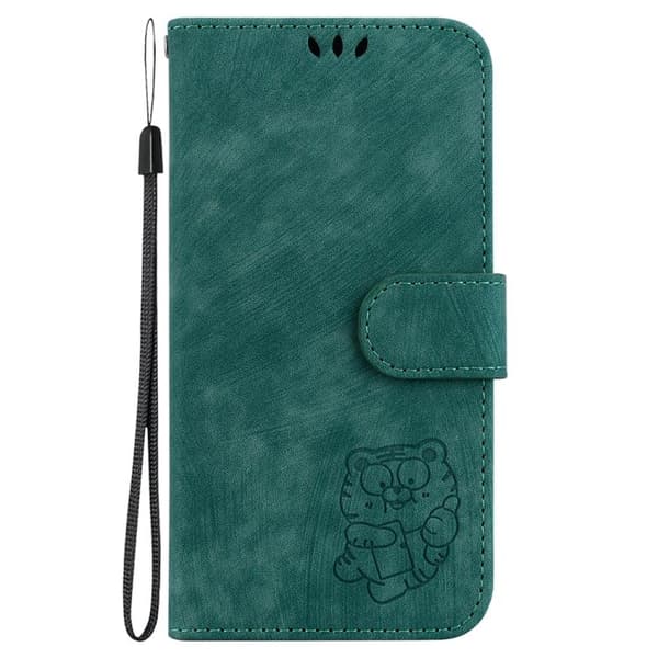 iPhone 18 Pro Max / iPhone 17 Pro Max Skal läderfodral med liten tigerprägling Grön