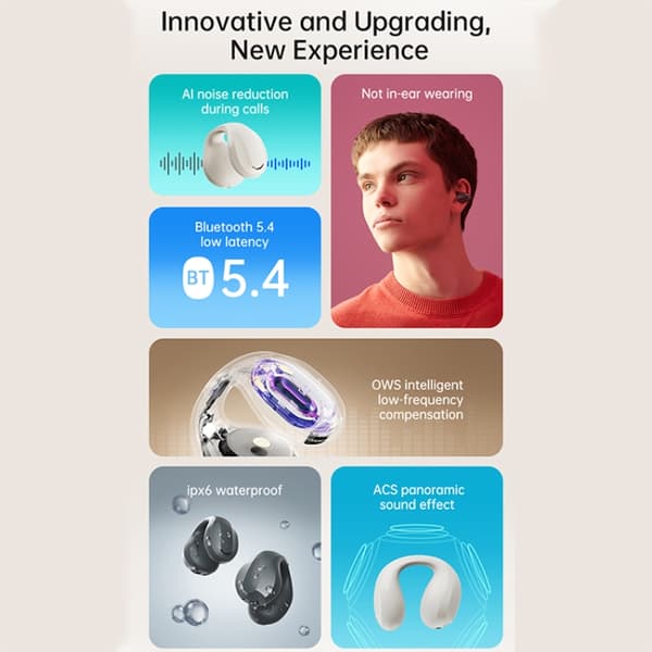 ROCK EarCuffs S OWS Bluetooth 5.4 HIFI Trådlösa Öronproppar Vit