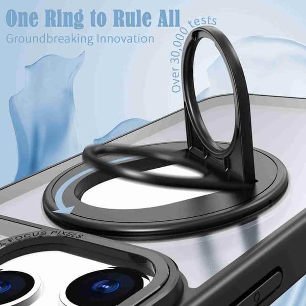 iPhone 18 Pro / iPhone 17 Pro Skal med roterande ring och magnetisk hållare Svart