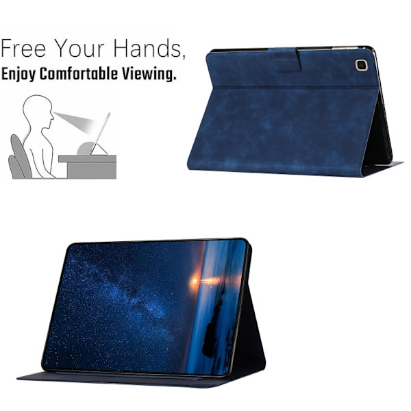 Samsung Galaxy Tab S5e Prägad Katt Läderfodral Blå