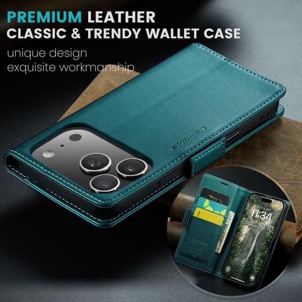 iPhone 18 Pro Max / iPhone 17 Pro Max Skal läderfodral med fjärilsbuckle, litchi-textur och RFID-skydd Grön