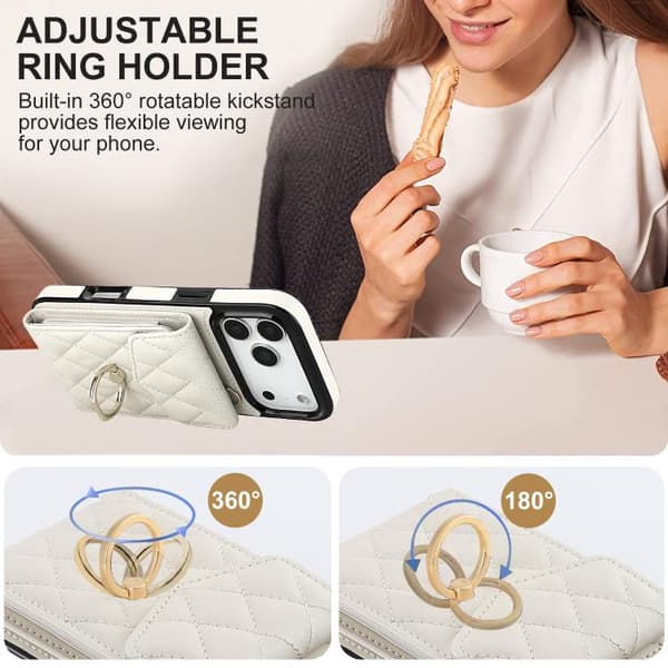 iPhone 18 Pro Max / iPhone 17 Pro Max Skal med Rhombisk Textur och Lång Lanyard Vit