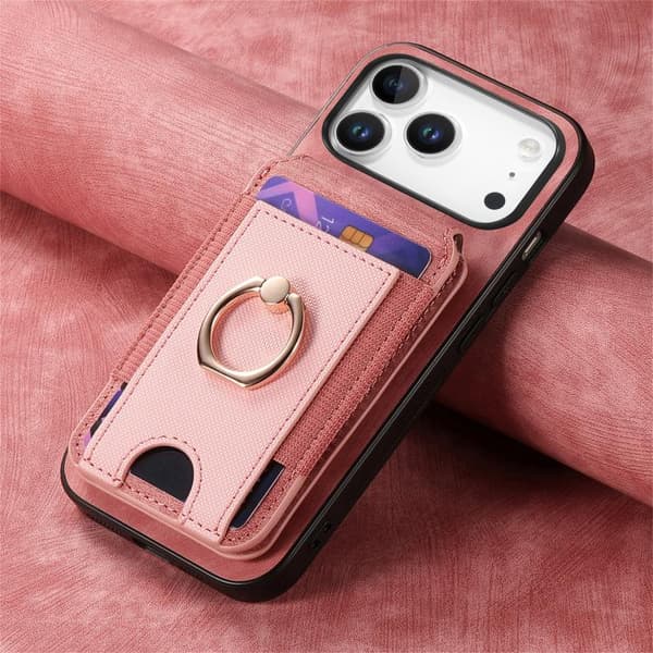 iPhone 18 Pro Max / iPhone 17 Pro Max Skal läderfodral med retro delbart magnetiskt stativ och kortfack Rosa
