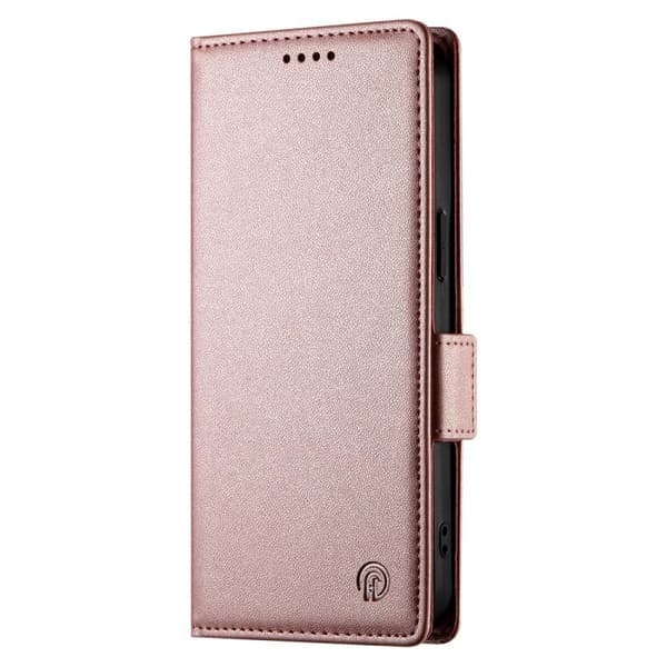 iPhone 18 Pro Max / iPhone 17 Pro Max Skal läderfodral med sidobuckle - magnetisk frostad läder Roséguld