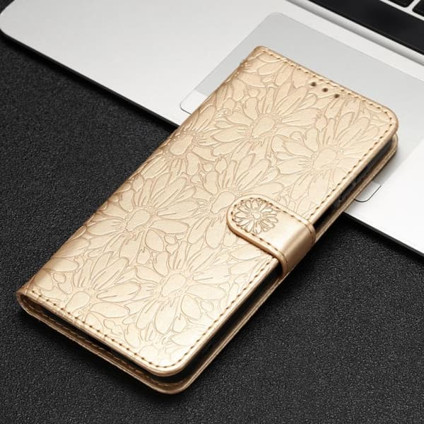 för Pixel 10 Pro Fodral i Daisy Prägling Läder Guld