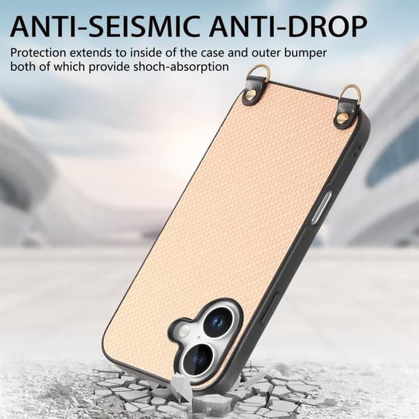 iPhone 17 Skal - kolfibertextur med axelrem Kaki
