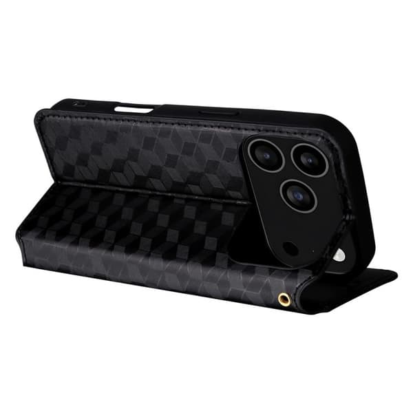 iPhone 18 Pro / iPhone 17 Pro Skal läderfodral med kubisk rutmönster Svart
