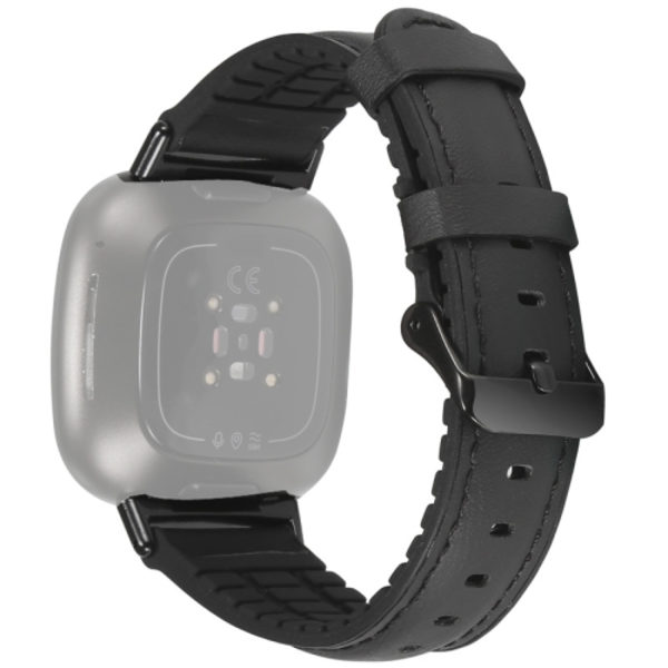 För Fitbit Versa 3 Läder + Silikon watch Black