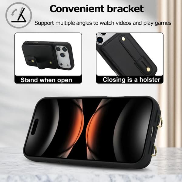 iPhone 18 Pro Max / iPhone 17 Pro Max Skal med Vertikal Flip och Lång Lanyard Svart