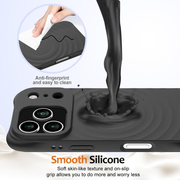 iPhone 18 Pro / iPhone 17 Pro Skal - Vågtextur med MagSafe - Flytande Silikon Svart