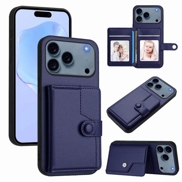 iPhone 18 Pro Max / iPhone 17 Pro Max Skal med RFID-skydd och kortfack Blå