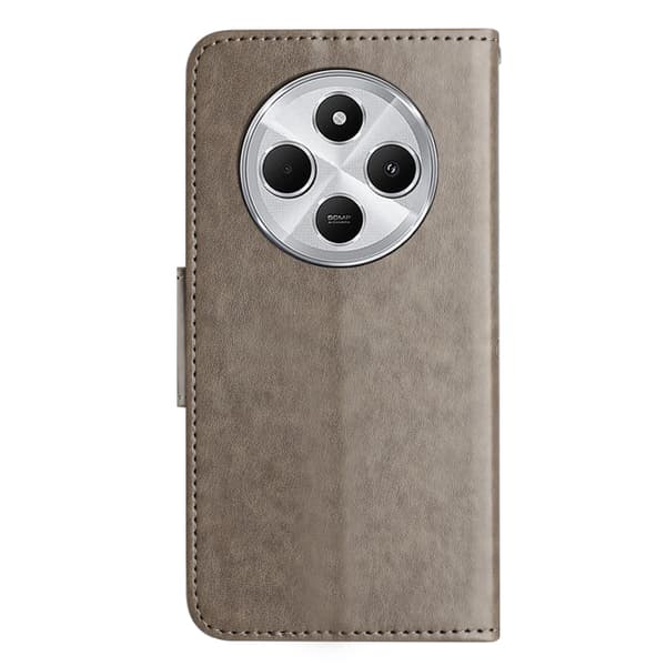 Redmi Note 14 Pro+ 5G - Flip Läderfodral med Fjäril Blommönster Grå