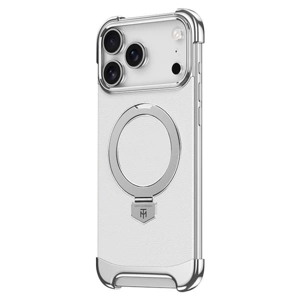 iPhone 18 Pro / iPhone 17 Pro Skal läderfodral med gränslös MagSafe-ringhållare Vit