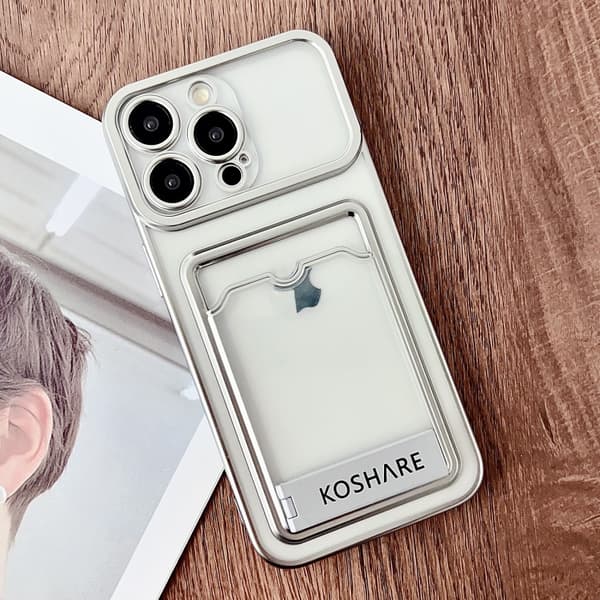 iPhone 16 Pro Max Electropläterad Kortväska TPU Skal Silver