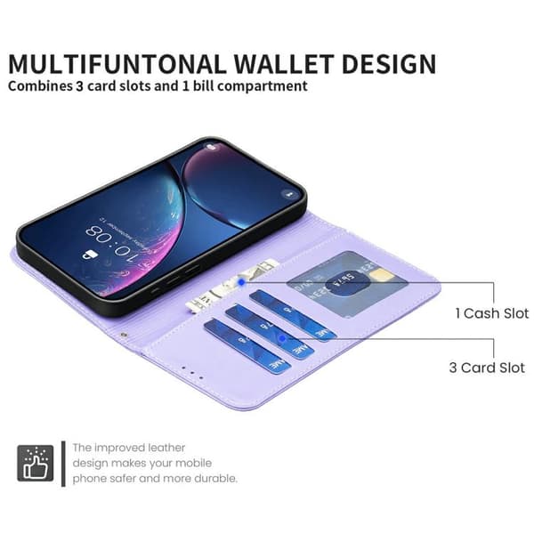 iPhone 18 Pro Max / iPhone 17 Pro Max Skal läderfodral med fyrklöverprägling Purpur