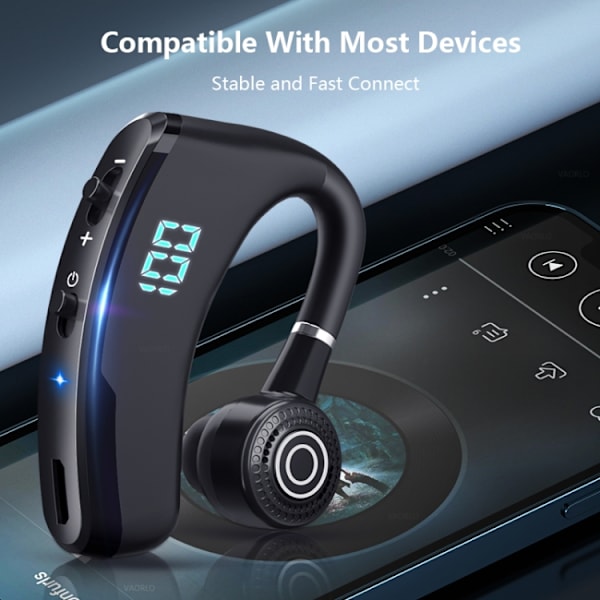 V9S Bluetooth-headset med brusreducerande hörlurar med LED-display Blått enkelöra