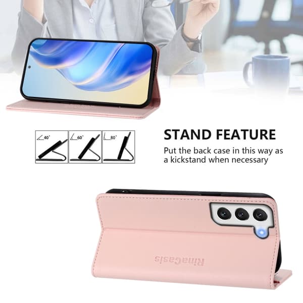 Samsung Galaxy S22 5G Skal RC01 Dubbelvikts Magnetisk RFID Läder Rosa
