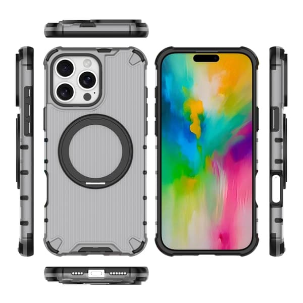 iPhone 16 Pro Max 360 Grader Rotationshållare Stötsäker Skal Svart